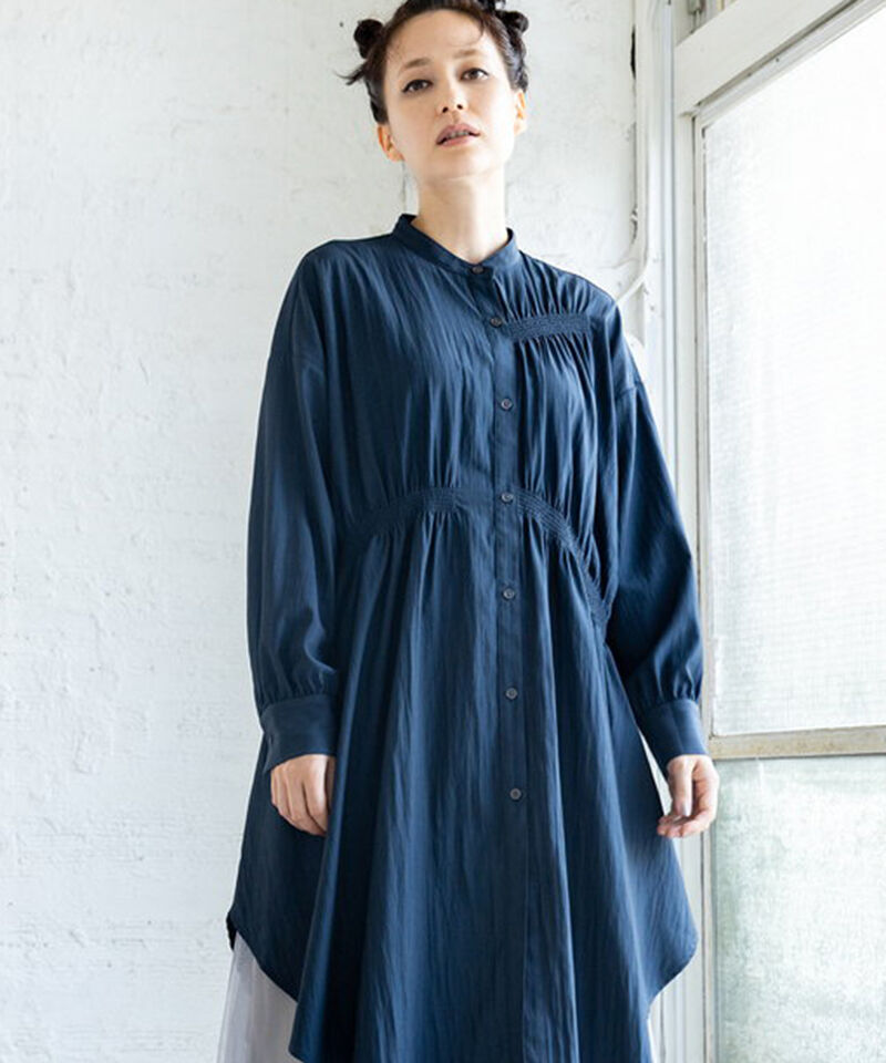  「シャーリングロングブラウス」|シャツ・ブラウス|NAVY
