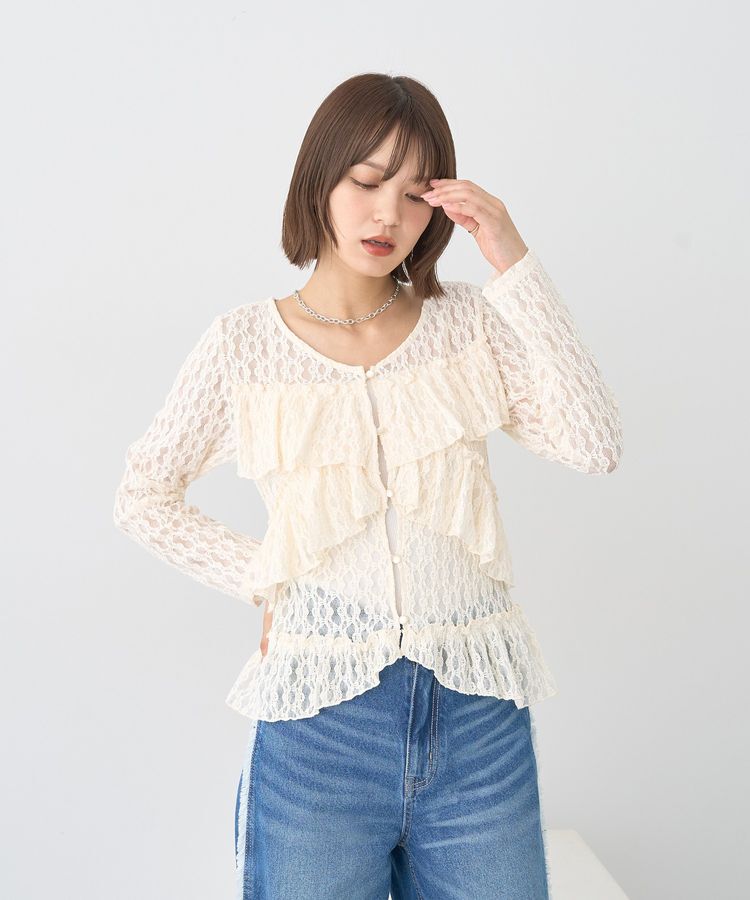 earth music&ecology「レースフリルメローカーディガン」|カーディガン|