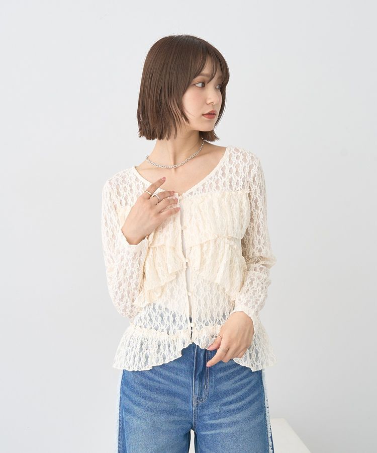 earth music&ecology「レースフリルメローカーディガン」|カーディガン|