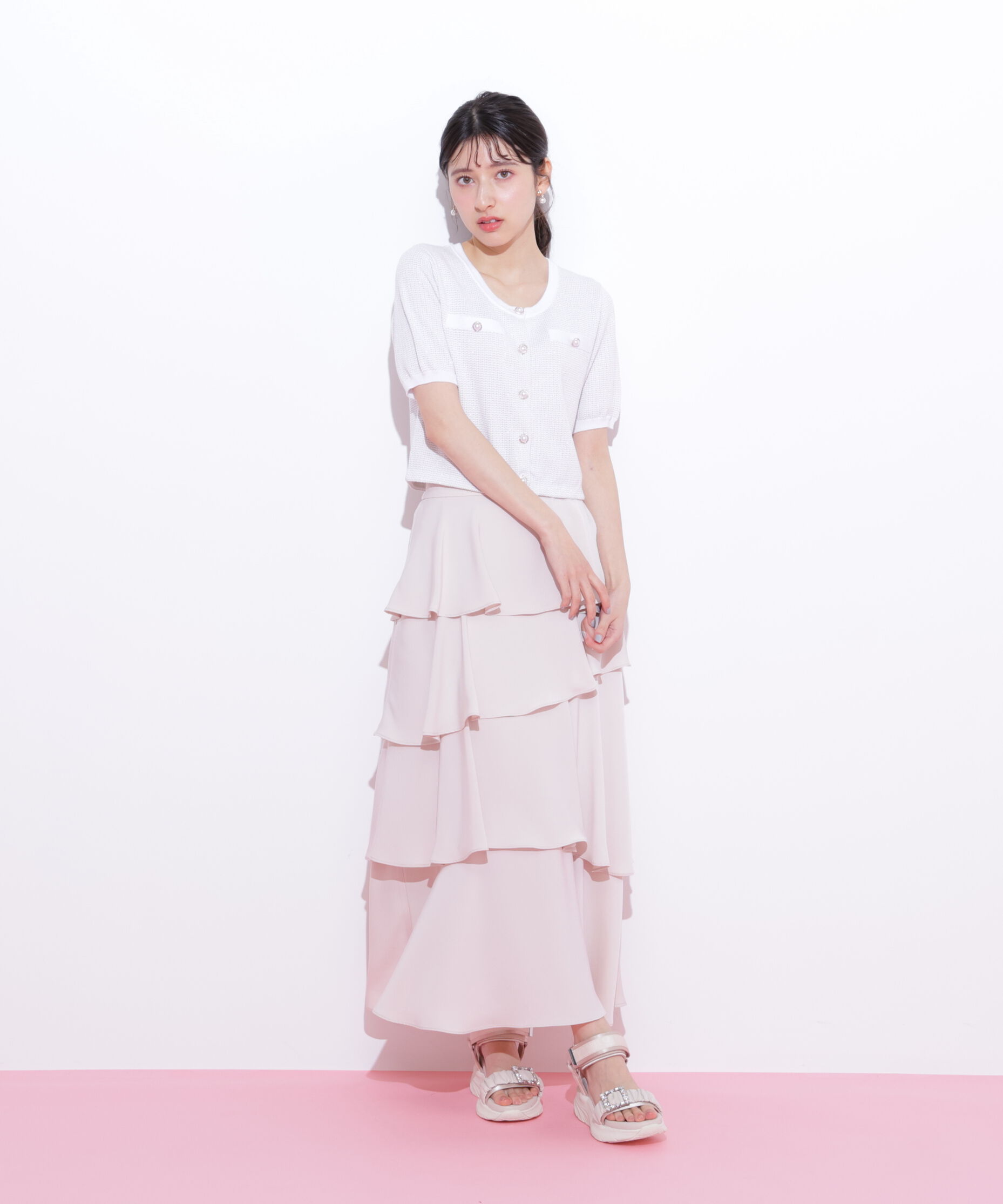  「ラメツイード半袖カーディガン」|ニット・セーター|