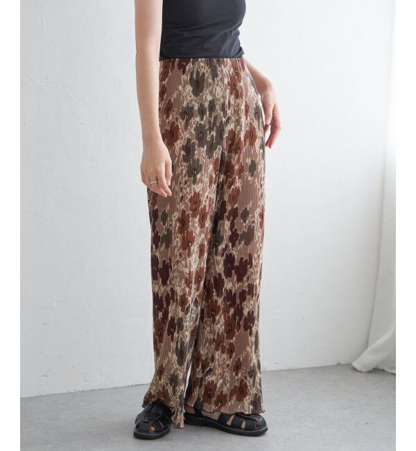 VENCE share style「オリエンタルプリントプリーツパンツ」|デニム|ブラウン