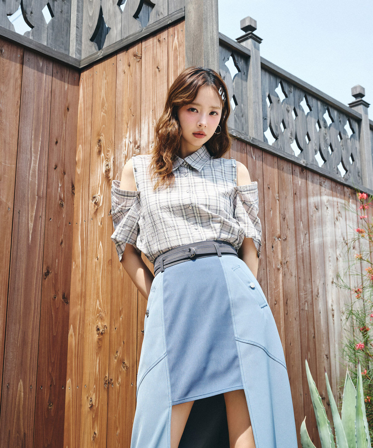 REDYAZEL「バイカラーパネルロングスカート」|台形|