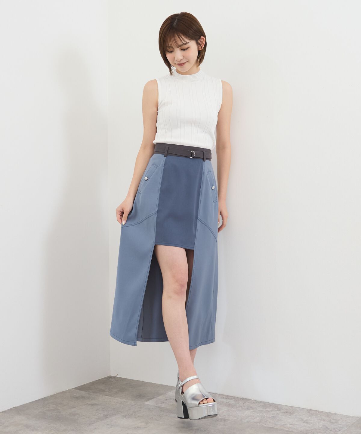 REDYAZEL「バイカラーパネルロングスカート」|台形|