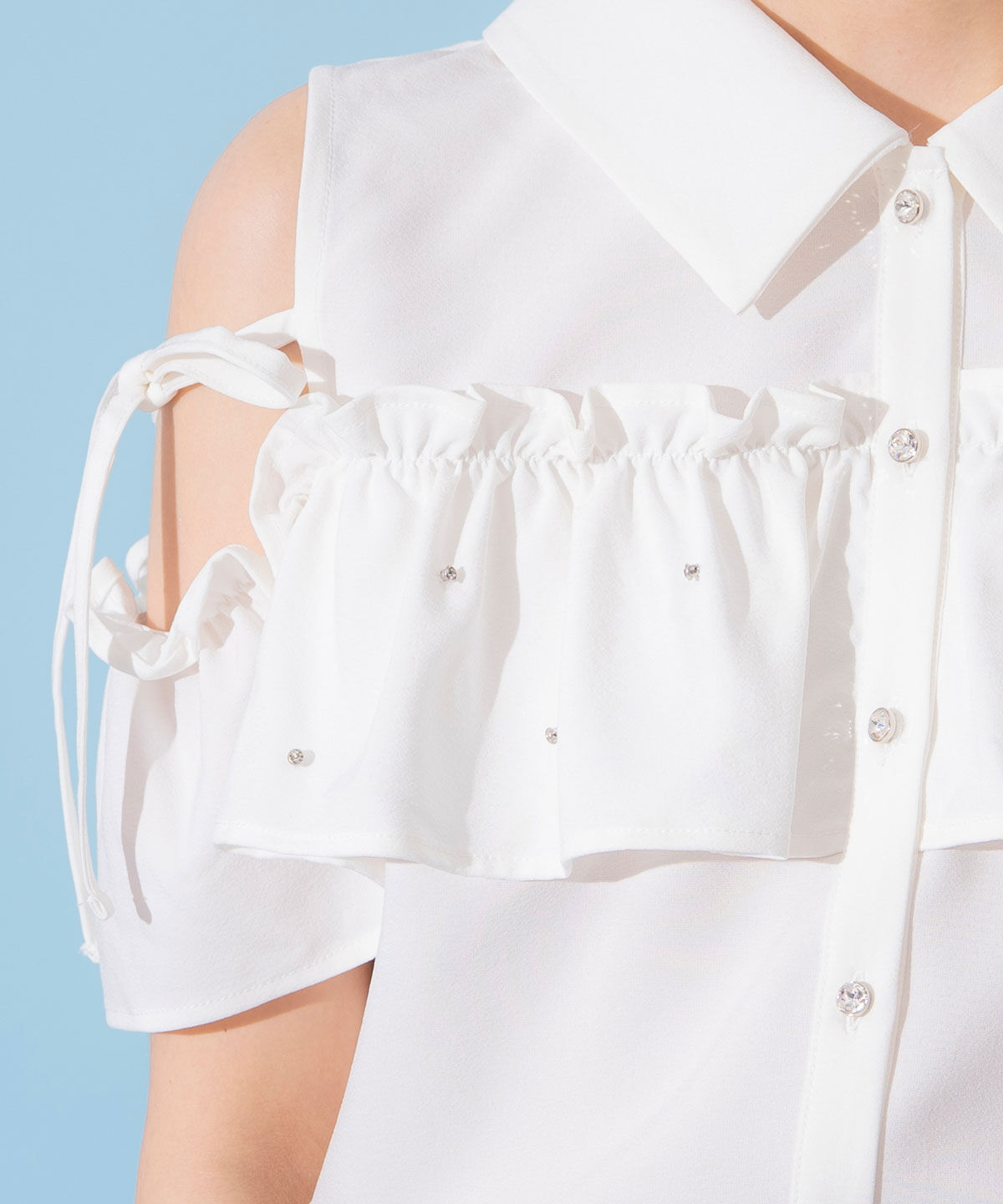 REDYAZEL「フリルビジューオープンショルダーブラウス」|シャツ・ブラウス|