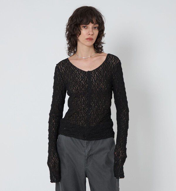 ASTRAET「＜ASTRAET＞レース カーディガン」|カーディガン|BLACK