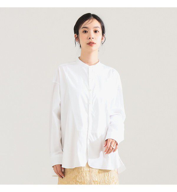 Demi-Luxe BEAMS 「TICCA / ノーカラー ビブヨーク シャツ」|シャツ・ブラウス|WHITE