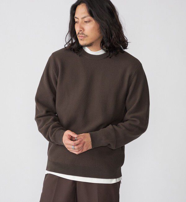 SHIPS「SHIPS: 〈洗濯機可能〉 7ゲージ コットン SOLOTEX(R) ピケ クルーネック ニット」|ニット・セーター|