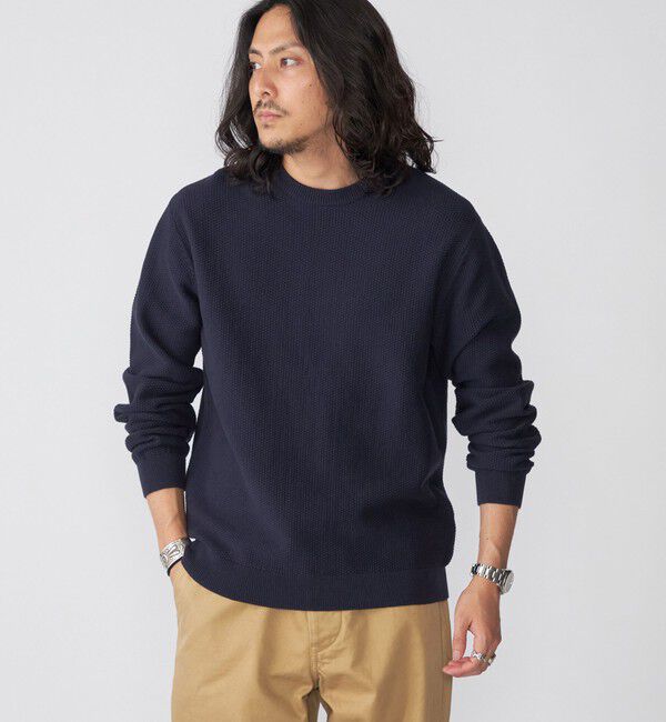 SHIPS「SHIPS: 〈洗濯機可能〉 7ゲージ コットン SOLOTEX(R) ピケ クルーネック ニット」|ニット・セーター|