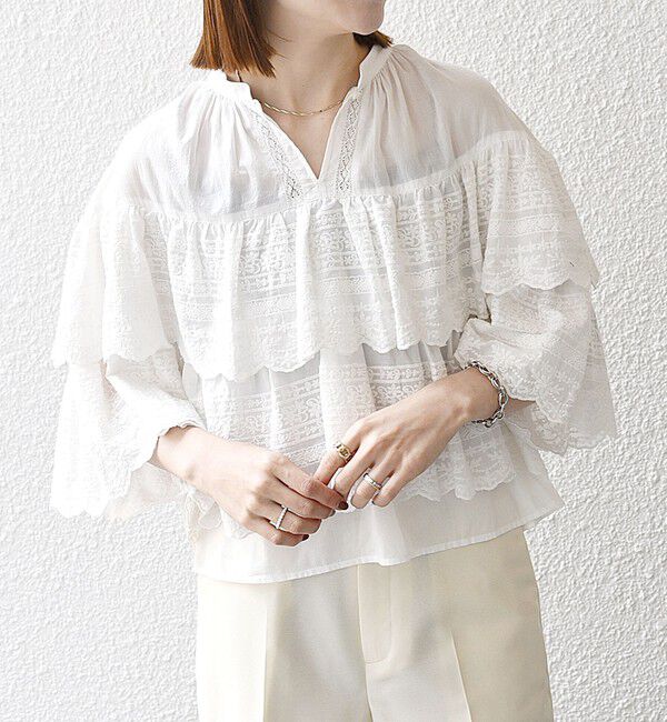 SHIPS any「bon_meur:〈洗濯機可能〉レース ティアード ボリューム ブラウス」|シャツ・ブラウス|