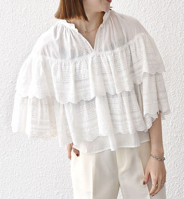 SHIPS any「bon_meur:〈洗濯機可能〉レース ティアード ボリューム ブラウス」|シャツ・ブラウス|
