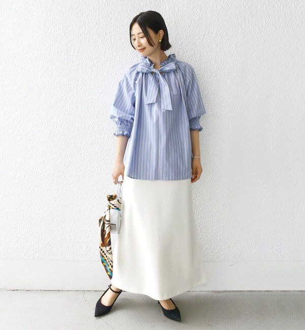 SHIPS for women「〈手洗い可能〉ネック ギャザー 7分袖 ボウタイ ブラウス」|シャツ・ブラウス|