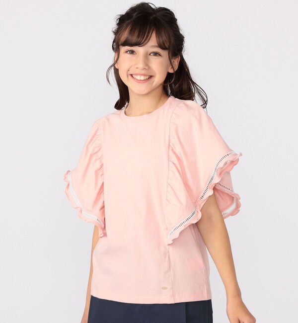 SHIPS KIDS「SHIPS KIDS:140～150cm / はしご レース 半袖 TEE」|Tシャツ・カットソー|ピンク