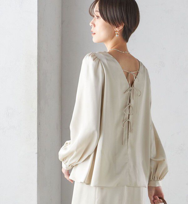 SHIPS for women「【SHIPS別注】troisiemeCHACO:〈手洗い可能〉サテン リボン ブラウス（セレモニー対応可）」|シャツ・ブラウス|ナチュラル
