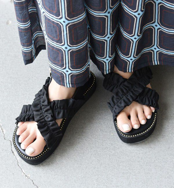 SHIPS for women「【WEB限定】クロス フリル プラット フォーム サンダル」|サンダル|