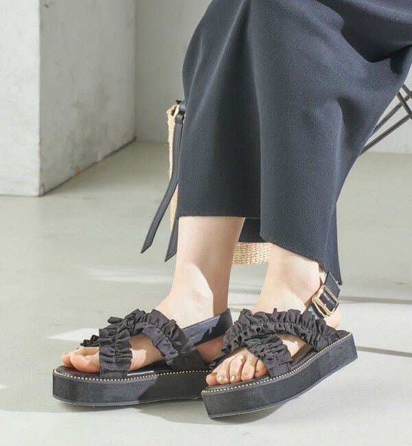 SHIPS for women「【WEB限定】クロス フリル プラット フォーム サンダル」|サンダル|