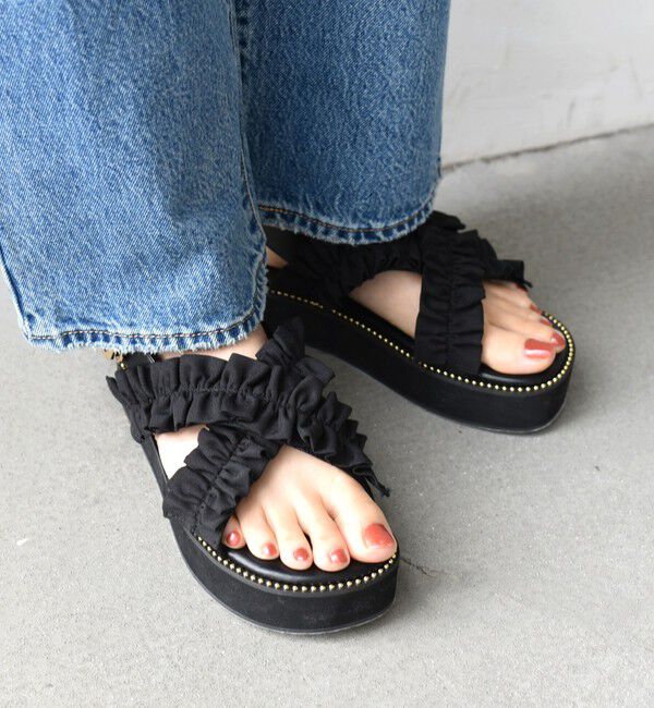 SHIPS for women「【WEB限定】クロス フリル プラット フォーム サンダル」|サンダル|