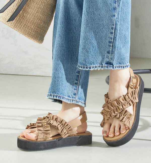 SHIPS for women「【WEB限定】クロス フリル プラット フォーム サンダル」|サンダル|