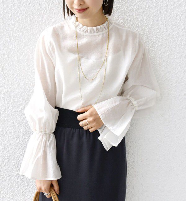 SHIPS for women「〈手洗い可能〉シルク混 シャイニー フリル スリーブ ブラウス」|シャツ・ブラウス|