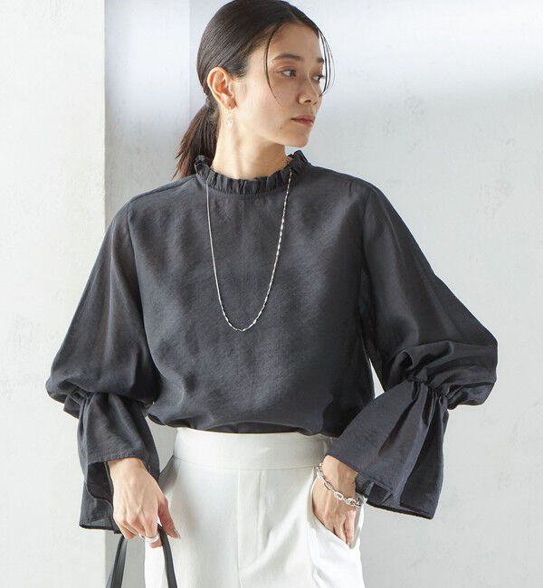 SHIPS for women「〈手洗い可能〉シルク混 シャイニー フリル スリーブ ブラウス」|シャツ・ブラウス|