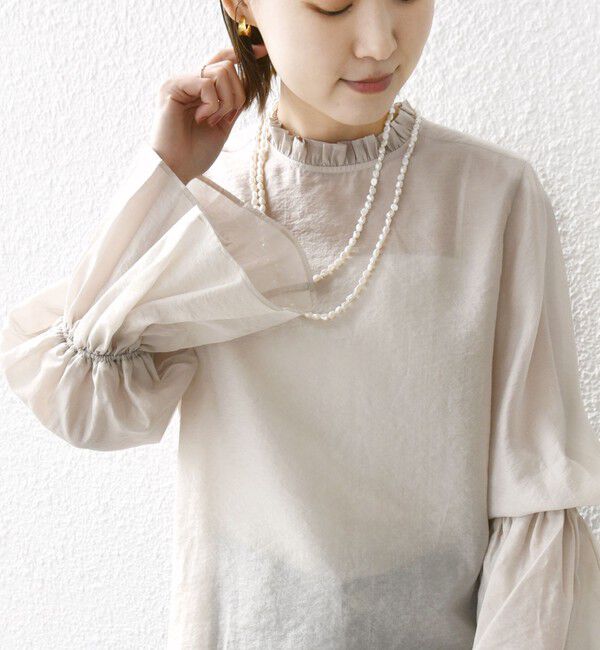 SHIPS for women「〈手洗い可能〉シルク混 シャイニー フリル スリーブ ブラウス」|シャツ・ブラウス|