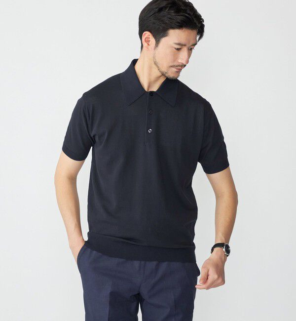 SHIPS「SHIPS: ICE COTTON ショートスリーブ ニットポロ」|ポロシャツ|ネイビー