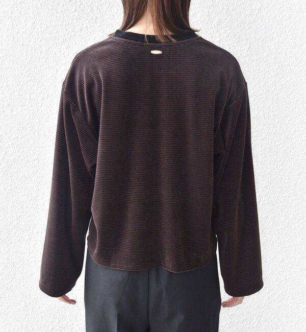 SHIPS for women「〈手洗い可能〉コットン ポリエステル ベロア ワイド スリーブ ボーダー」|Tシャツ・カットソー|