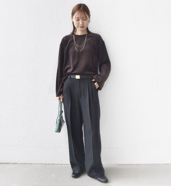 SHIPS for women「〈手洗い可能〉コットン ポリエステル ベロア ワイド スリーブ ボーダー」|Tシャツ・カットソー|