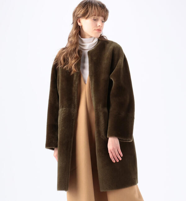 TOMORROWLAND collection「メリノムートン ノーカラーコート」|ノーカラーコート|49 ダークブラウン