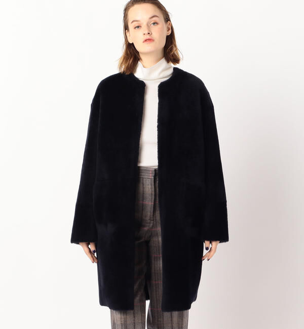 TOMORROWLAND collection「メリノムートン ノーカラーコート」|ノーカラーコート|69 ネイビー