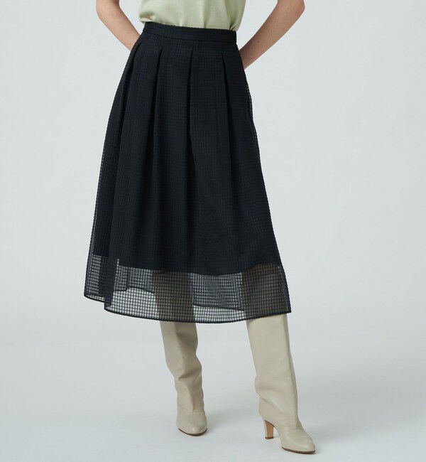 Ballsey「シアーチェックドビー ボックスタックスカート」|フレア|