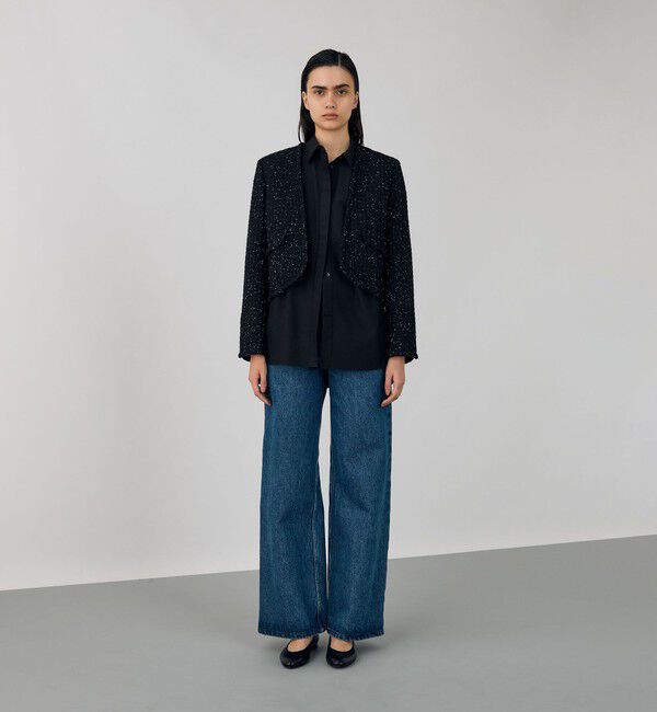 DES PRES「スパンコールツイード カラーレスジャケット」|ノーカラージャケット|