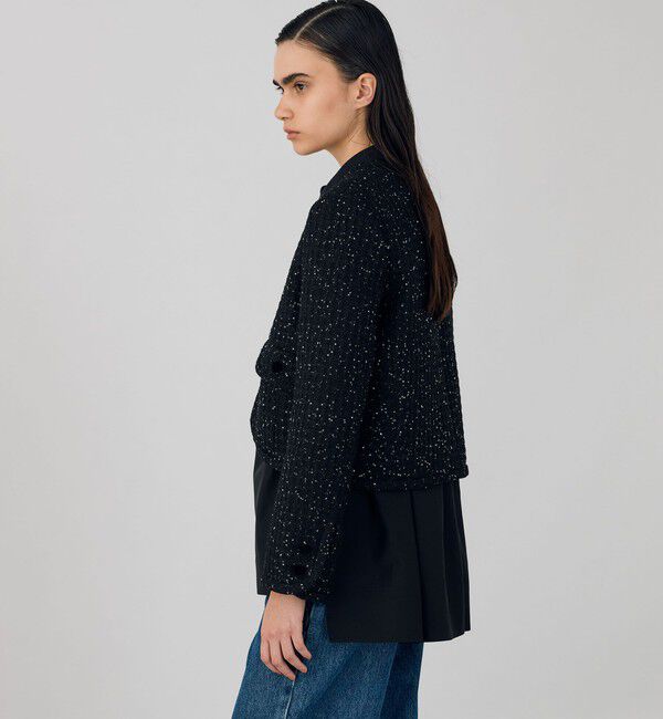 DES PRES「スパンコールツイード カラーレスジャケット」|ノーカラージャケット|