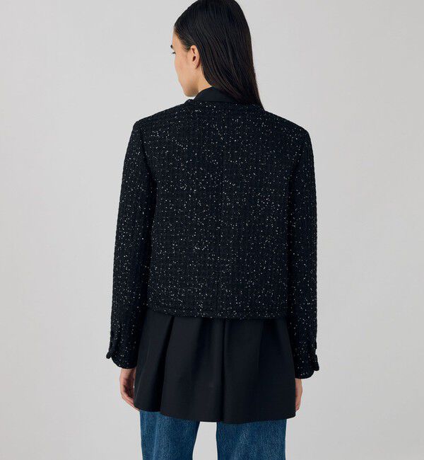 DES PRES「スパンコールツイード カラーレスジャケット」|ノーカラージャケット|