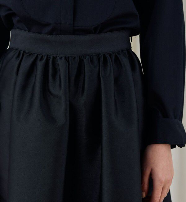 DES PRES「シルクポリエステルツイル ギャザーロングスカート」|フレア|