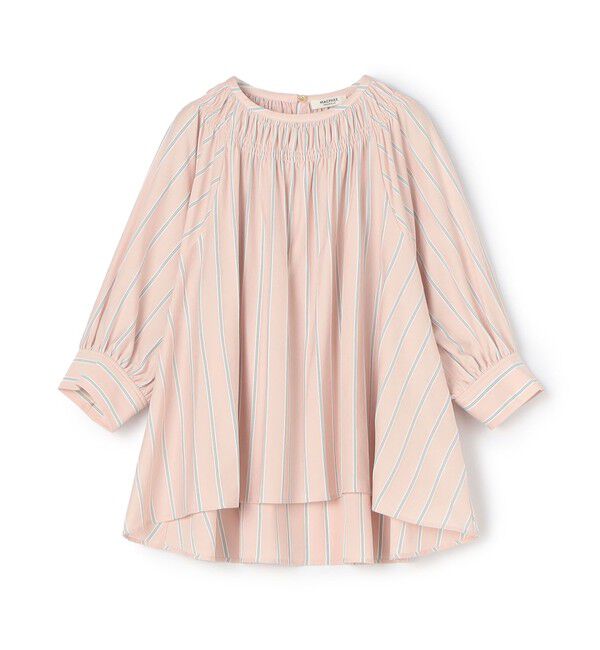 MACPHEE「ハイゲージストライプ ギャザーブラウス」|シャツ・ブラウス|32 ピンク系