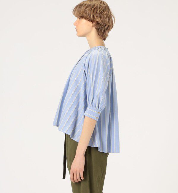MACPHEE「ハイゲージストライプ ギャザーブラウス」|シャツ・ブラウス|