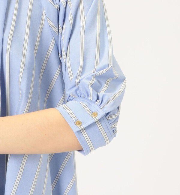 MACPHEE「ハイゲージストライプ ギャザーブラウス」|シャツ・ブラウス|