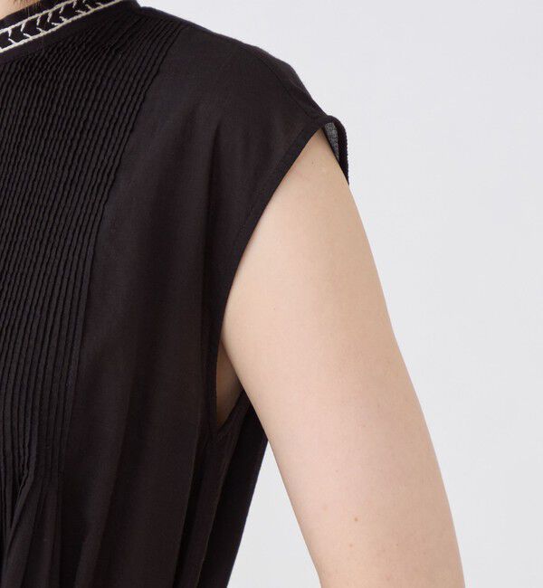 SOULEIADO「コットンボイルエンブロイダリー プチスタンドカラーワンピース」|ワンピース|