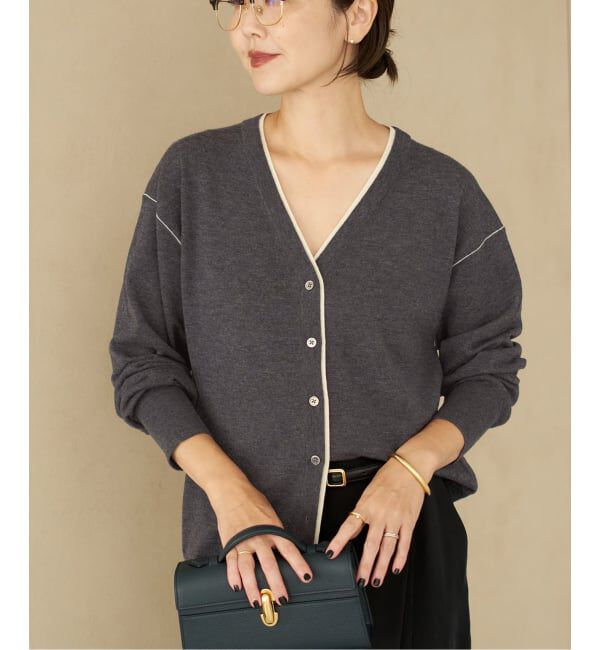 Plage「TWO TONE Vネック カーディガン」|カーディガン|グレー