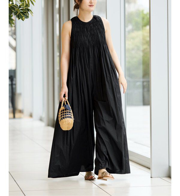 IENA LA BOUCLE「IENA LA BOUCLE ギャザーオールインワン」|オールインワン|ブラック