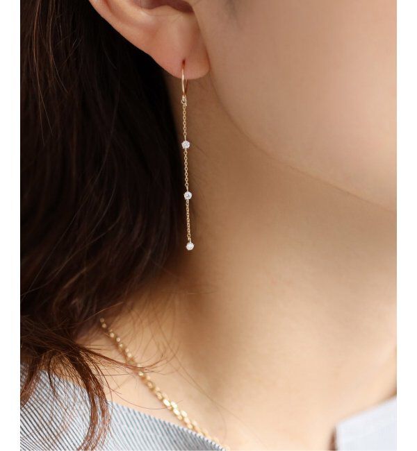 Lilas by Spick&Span「3ピースダイヤステーションピアスK10（両耳）」|ピアス|ゴールド