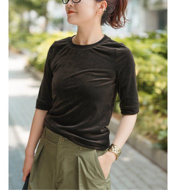 Spick and Span「《追加》ベロアハーフスリーブプルオーバー」|Tシャツ・カットソー|