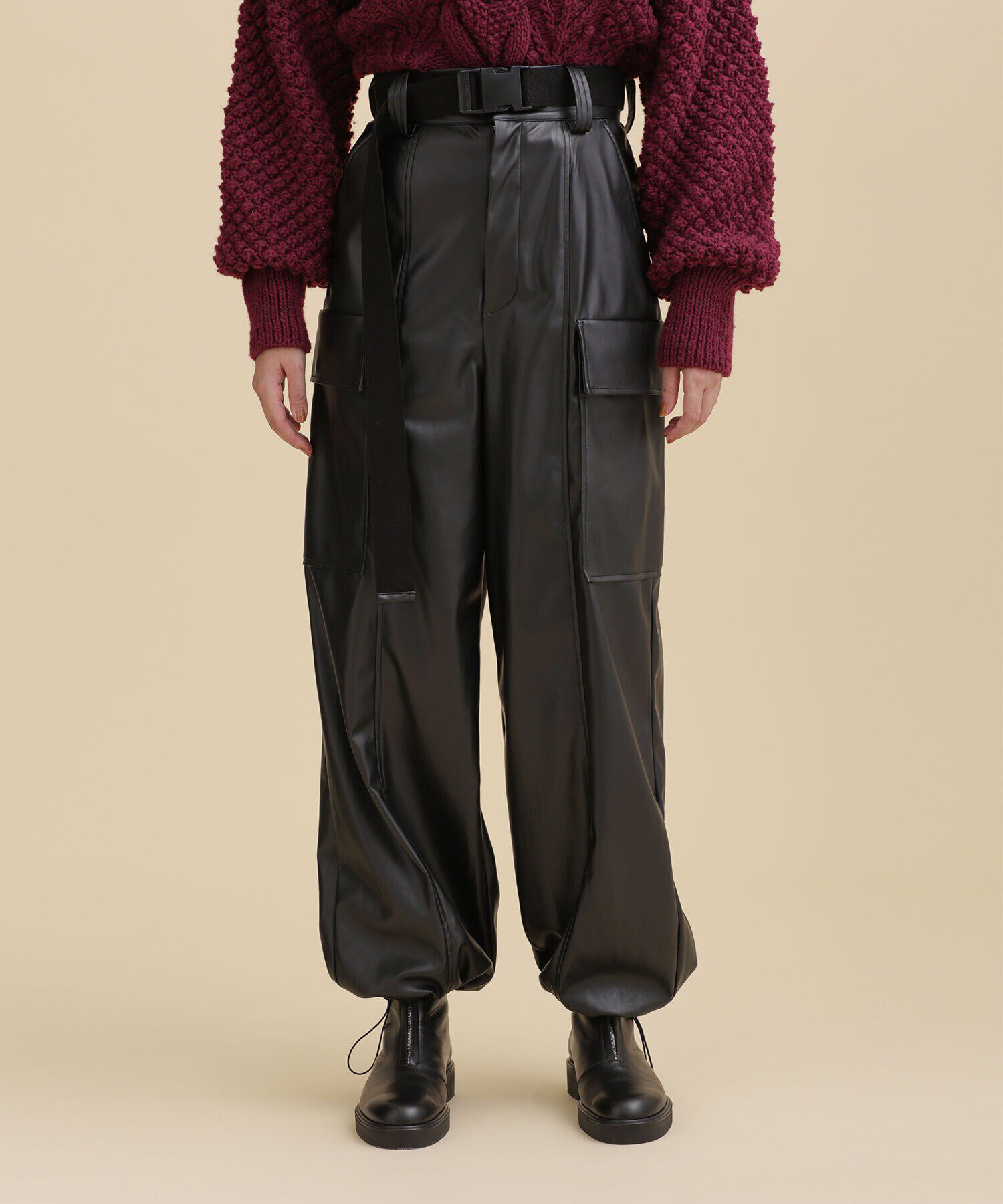 nano･universe「PROTAGONISTA/フェイクレザーベルト付きミリタリーパンツ」|チノ|