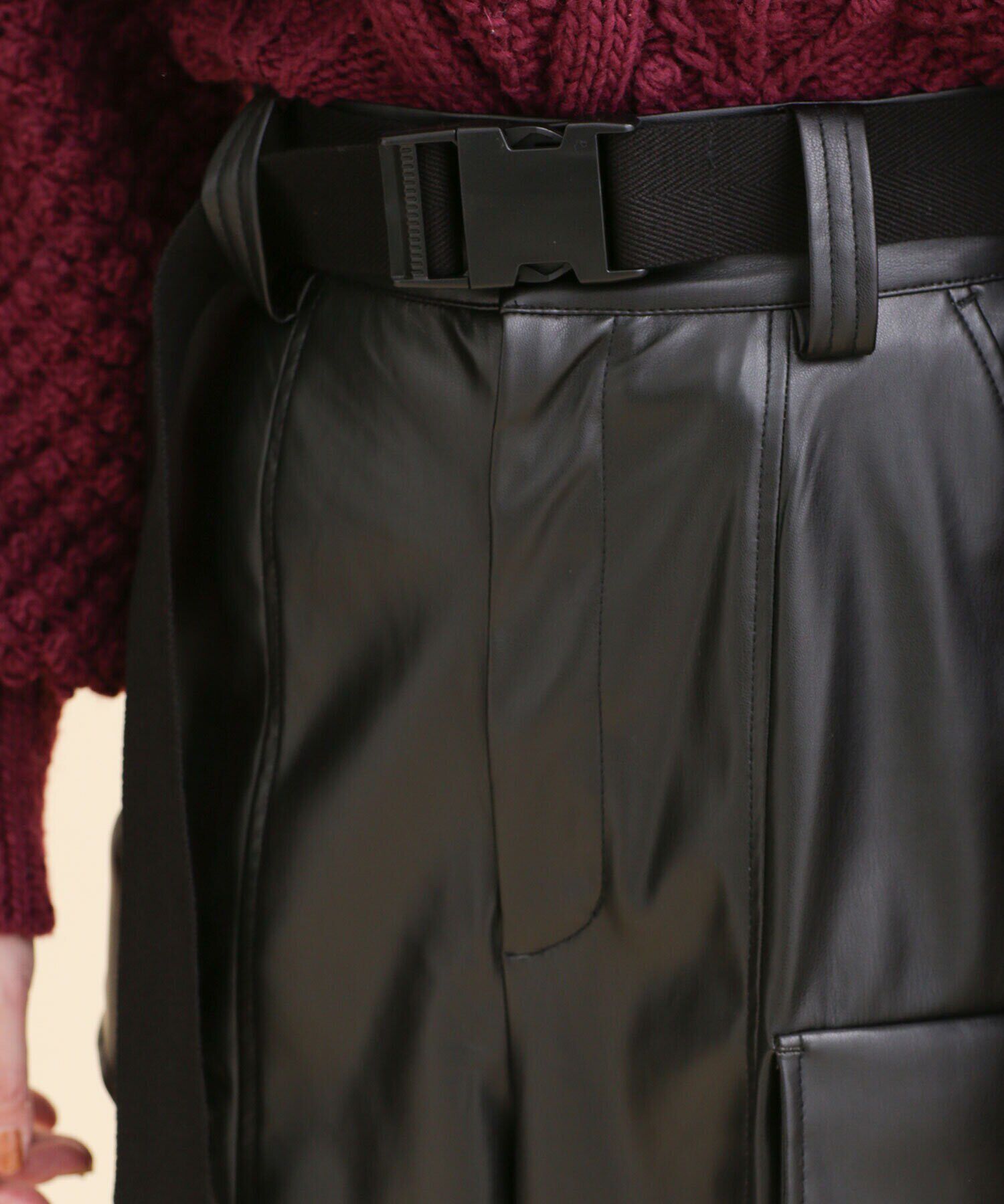 nano･universe「PROTAGONISTA/フェイクレザーベルト付きミリタリーパンツ」|チノ|