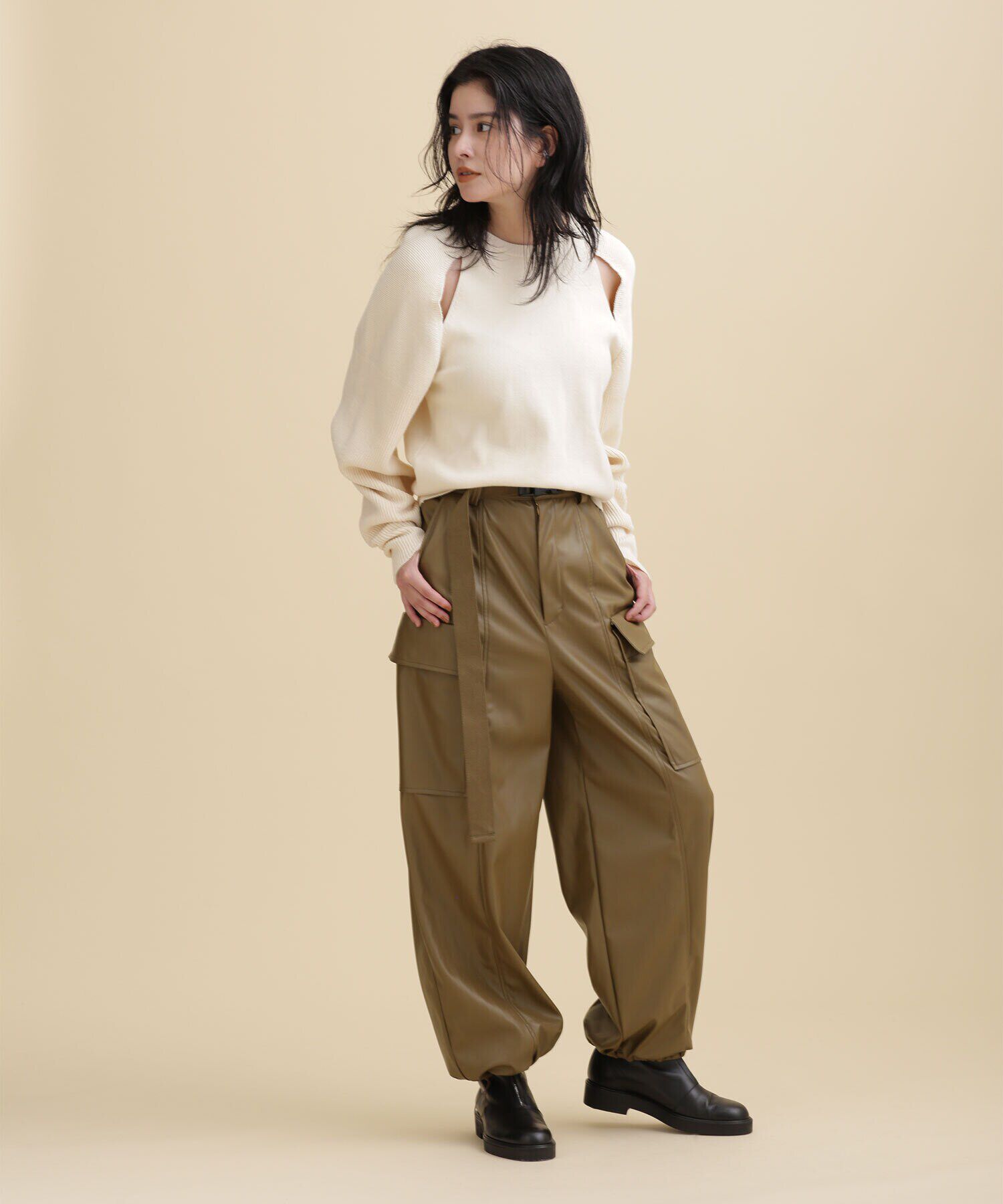 nano･universe「PROTAGONISTA/フェイクレザーベルト付きミリタリーパンツ」|チノ|