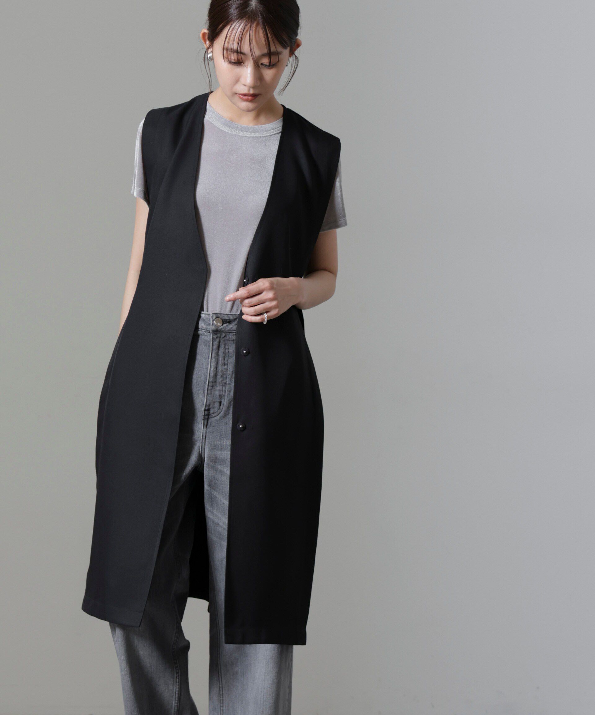 nano･universe「サイドベルトロングジレ(セットアップ可)」|テーラードジャケット|