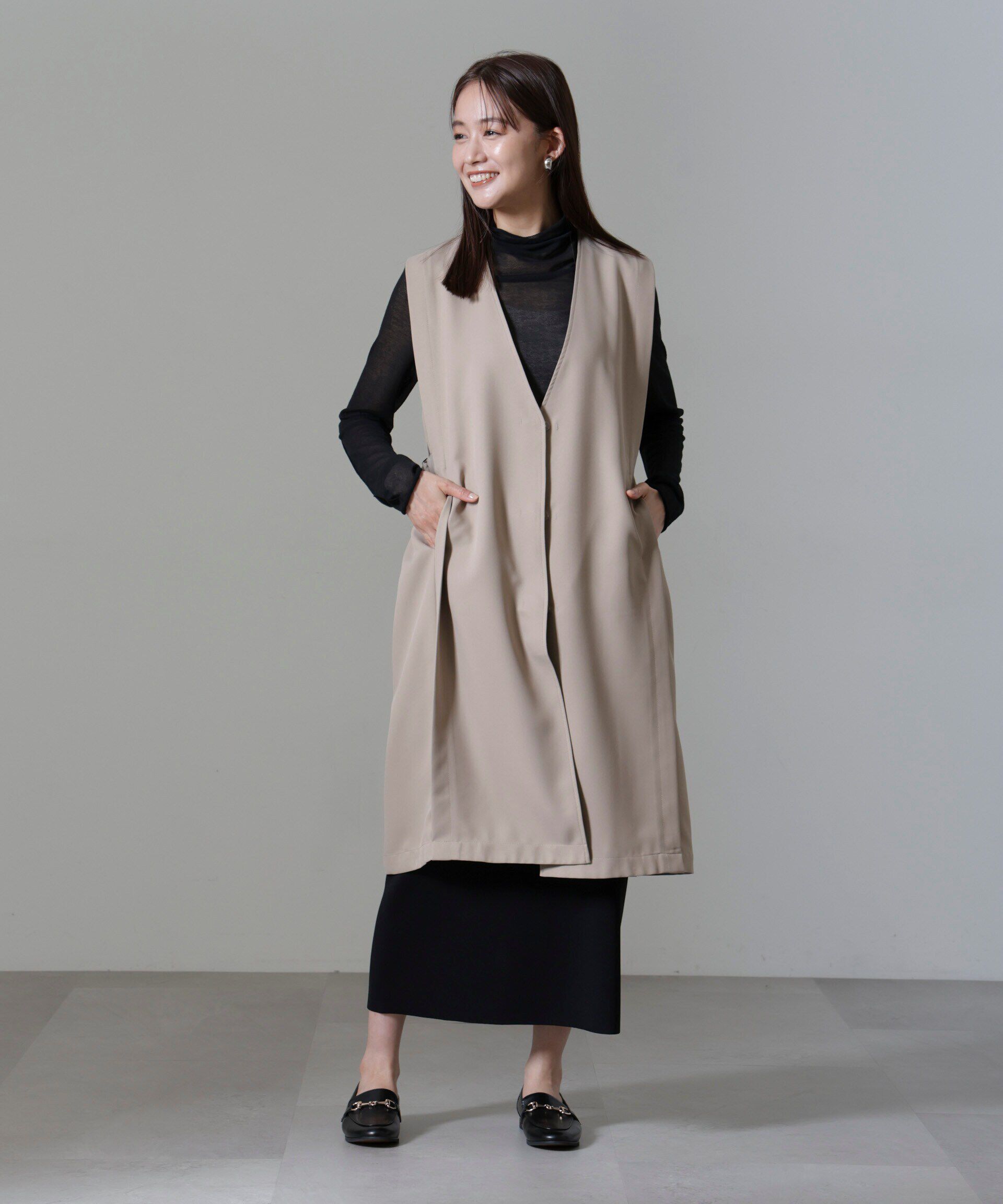 nano･universe「サイドベルトロングジレ(セットアップ可)」|テーラードジャケット|