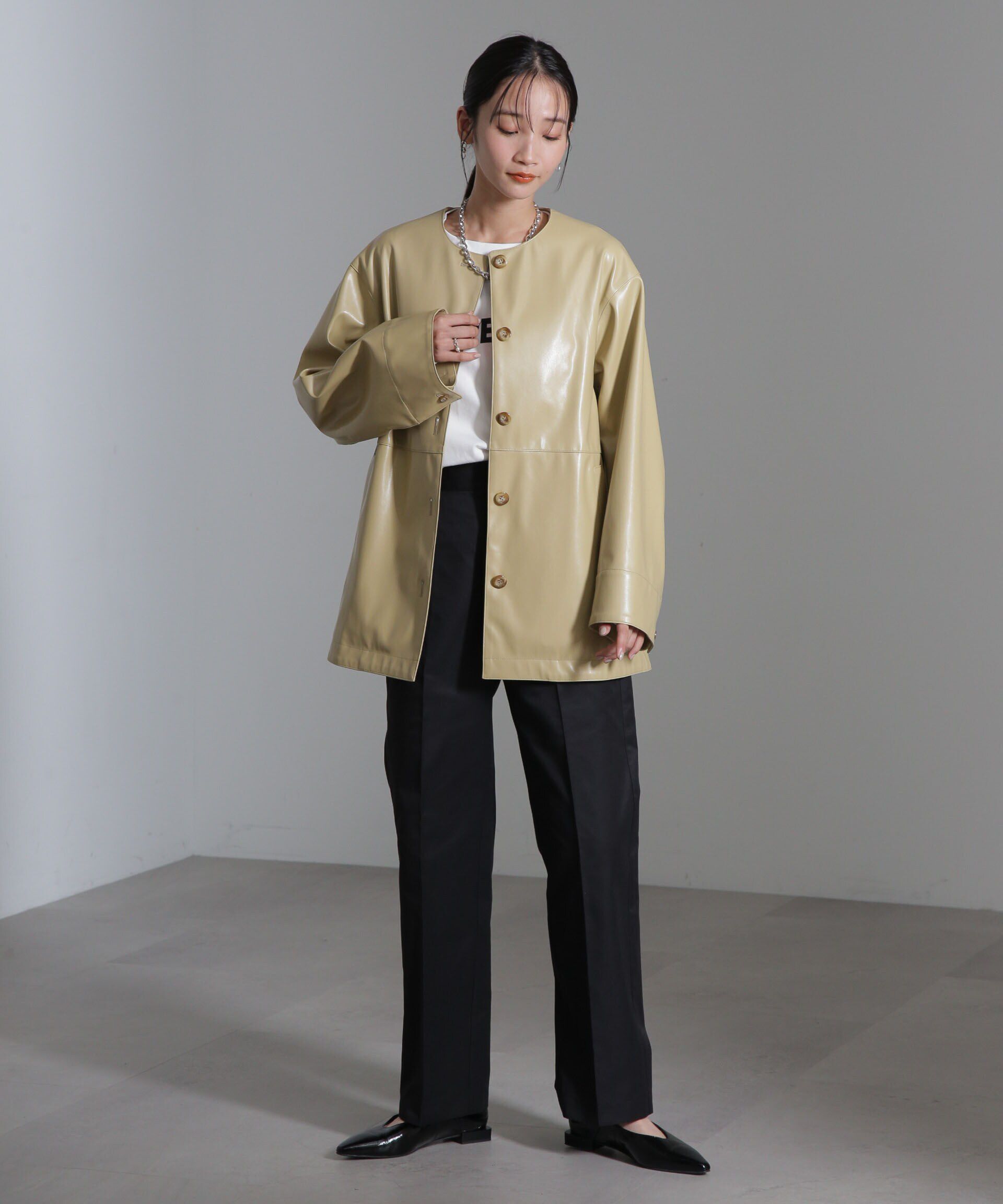 nano･universe「フェイクレザーベルテッドジャケット(セットアップ可)」|テーラードジャケット|