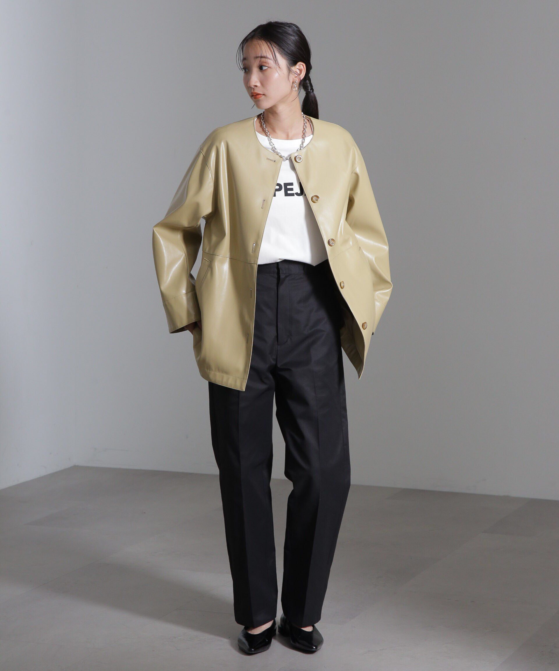 nano･universe「フェイクレザーベルテッドジャケット(セットアップ可)」|テーラードジャケット|