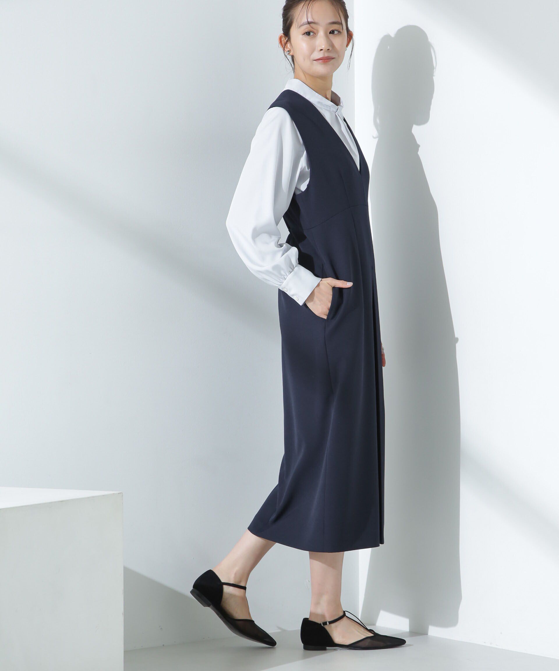 nano･universe「デイリーファンクション Vネックタックワンピース(セットアップ可)」|ワンピース|
